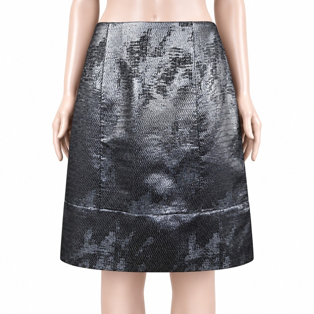 D.Exterior Metallic Silver Black Jacquard A-Line Skirt M Made in Italy